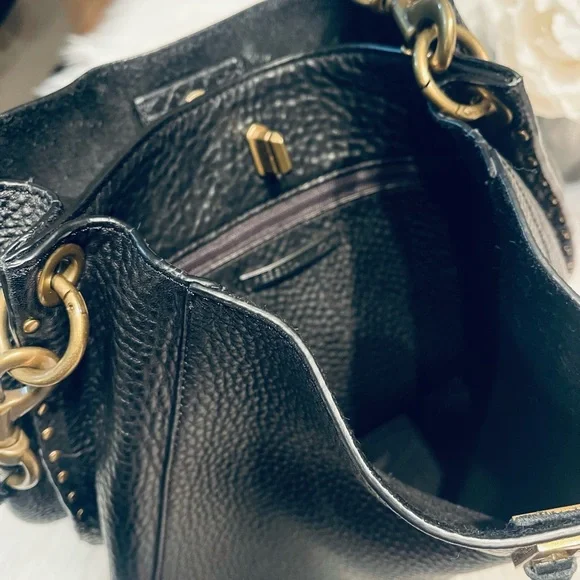Rebecca Minkoff Black Pebbled Leather Darren Brass Studded Hobo - Picture 12 of 16